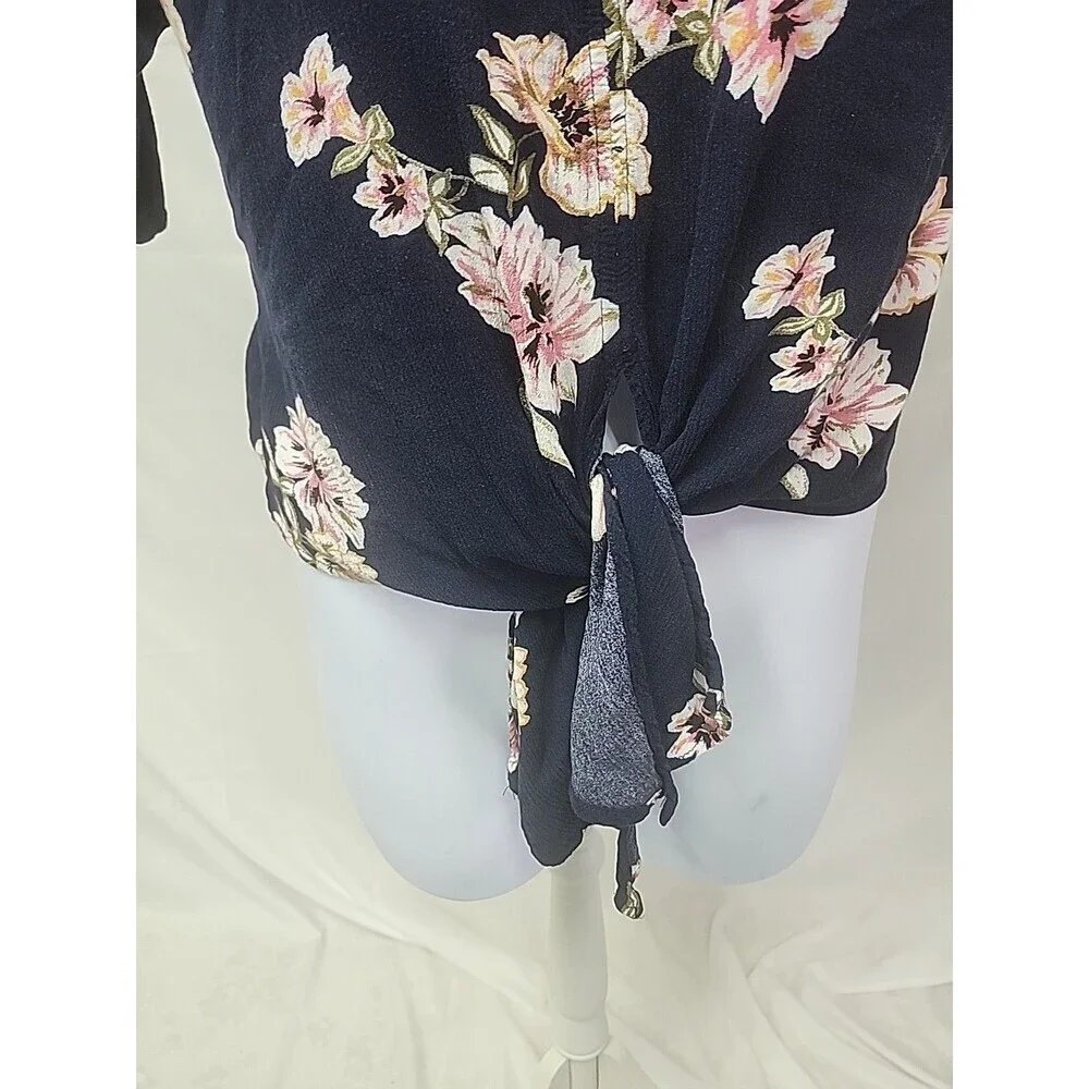 Eyeshadow Crinkle fabric Floral Tie Waist Top size Large - Picture 5 of 9